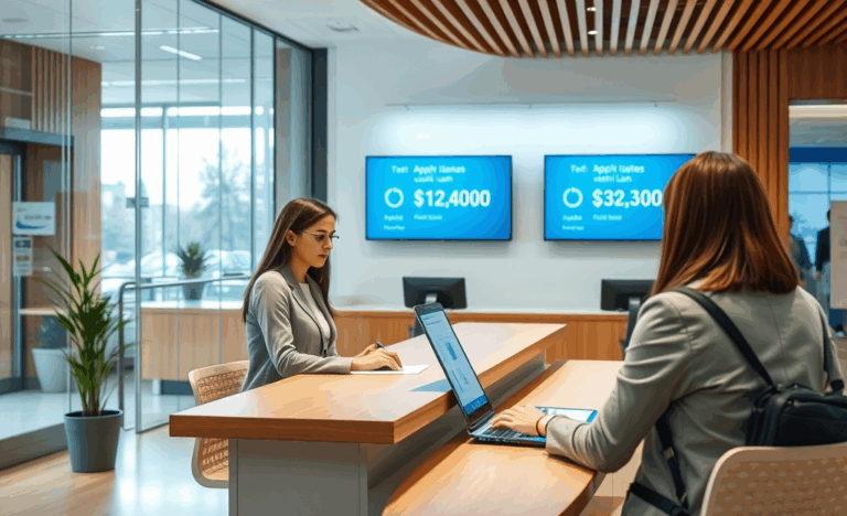 Person holding a smartphone showing a banking app with quick loan approval.