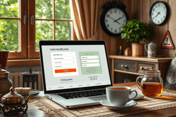 Attēls ar datoru un kredīta pieteikšanas procesu tiešsaistē.