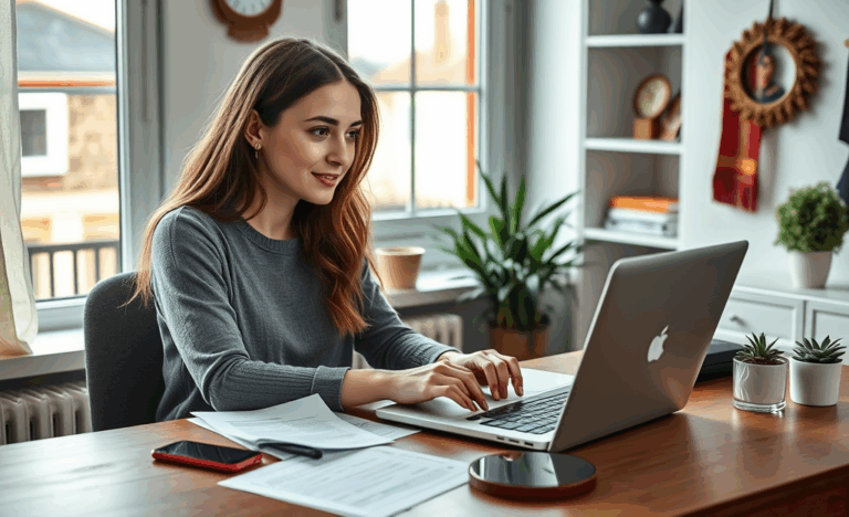 Attēls, kurā redzama persona, izmantojot datoru, lai pieteiktos vienkāršam kredītam bez galvotāja