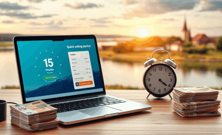 Grafiska ilustrācija, kas attēlo ātrā tiešsaistes aizdevuma pieteikumu procesu ar analīzi