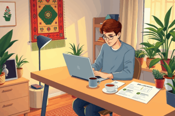 Cilvēks pie datora pieteicas aizdevumam internetā, neizejot no mājas.