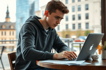 Cilvēks pārbauda aizdevuma iespējas internetā, neraizējoties par ienākumu apliecinājumu.