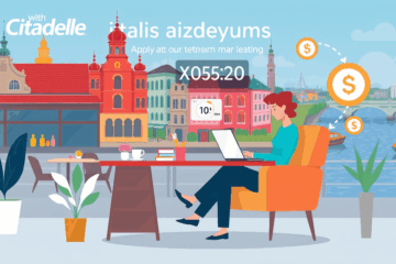 Persona izmanto viedtālruni, lai pieteiktos digitālajam aizdevumam ar Citadele Banku.