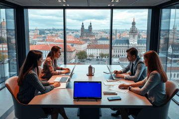 BlueOrange Bank logo uz bankas ēkas fasādes