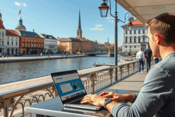 Cilvēks meklē aizdevumu mājaslapā uz klēpjdatora ar ExpressCredit.