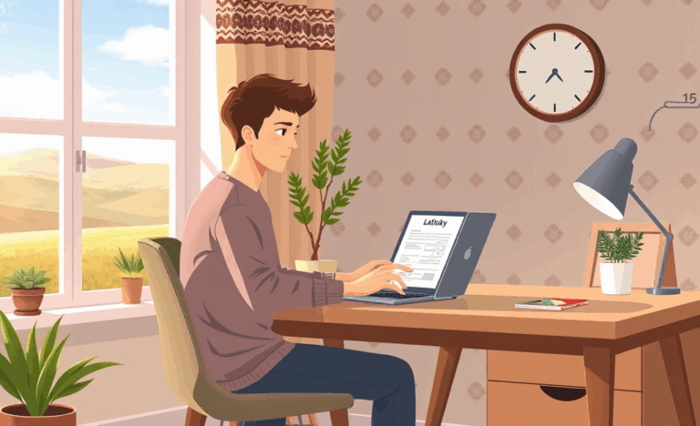 Attēls ar datoru un kredītu pieteikumu Moneza.lv mājaslapā.