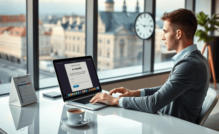 Cilvēks aizpildot tiešsaistes kredīta pieteikumu datorā