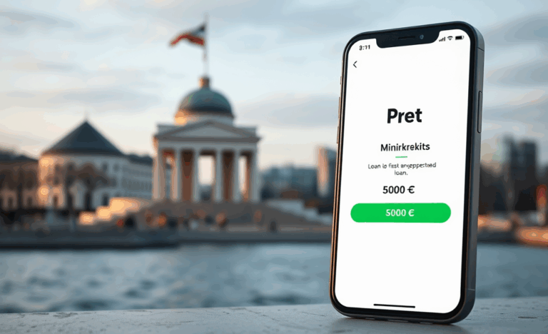 A person using a smartphone to apply for a digital minikredīts loan online.