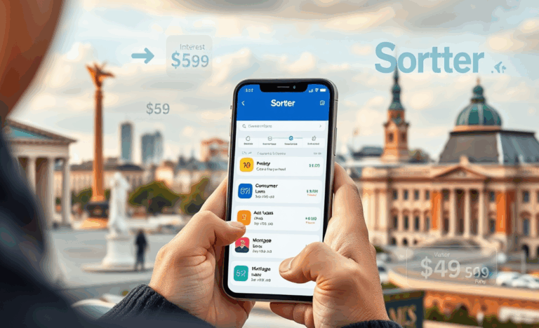 Grafisks attēls, kas parāda dažādu kredītu likmju salīdzināšanu ar Sortter platformu.
